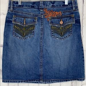 Old Navy Embroidered Distressed Jean Mini Skirt